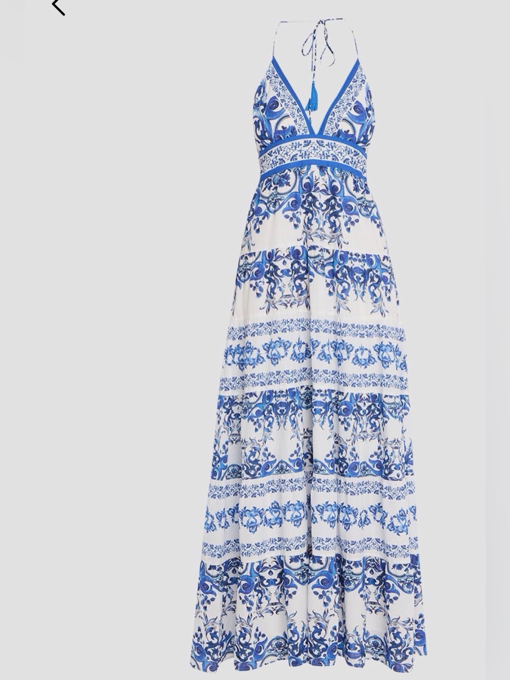 Alice + Olivia Blue and White Printed Halter Maxi Dress - Picture 2 of 4